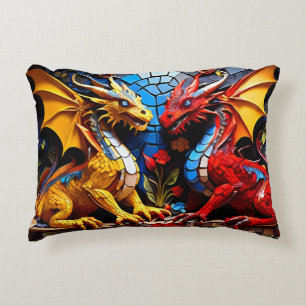 Cute Colorful Dragon Mosaics Prydnadskudde
