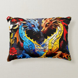 Cute Colorful Dragon Mosaics Prydnadskudde