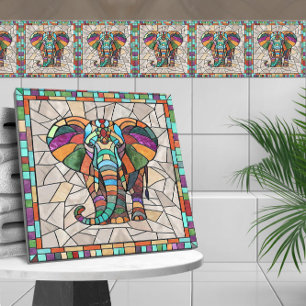 Cute Colorful Elephant mosaic art Kakelplatta