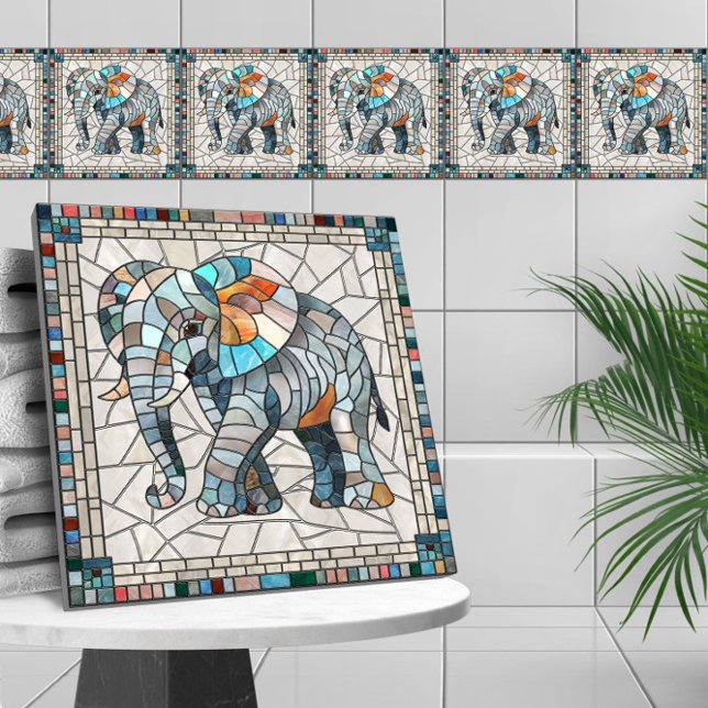 Cute Colorful Elephant mosaic art Kakelplatta (Skapare uppladdad)