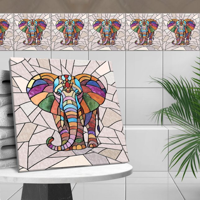 Cute Colorful Elephant mosaic art Kakelplatta (Skapare uppladdad)