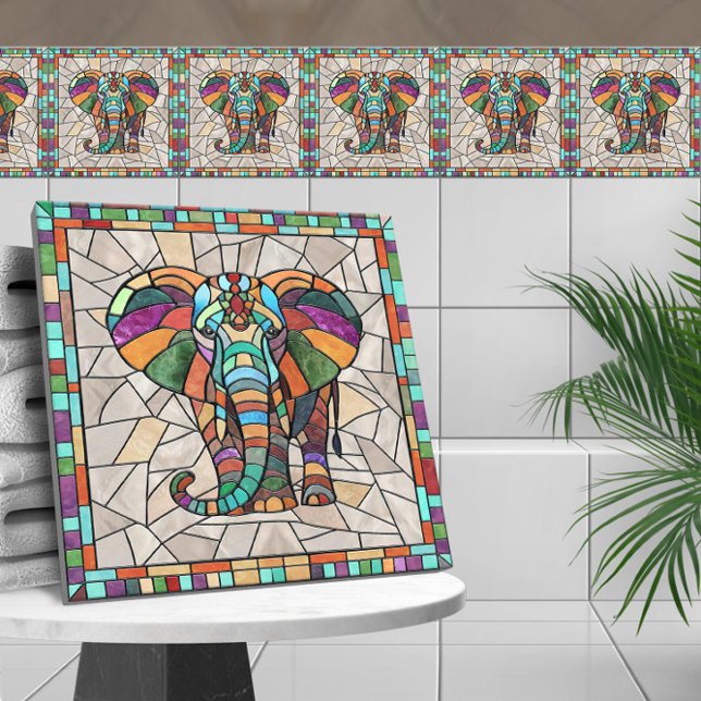 Cute Colorful Elephant mosaic art Kakelplatta (Skapare uppladdad)