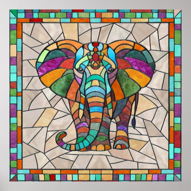 Cute Colorful Elephant mosaic art Poster (Framsidan)