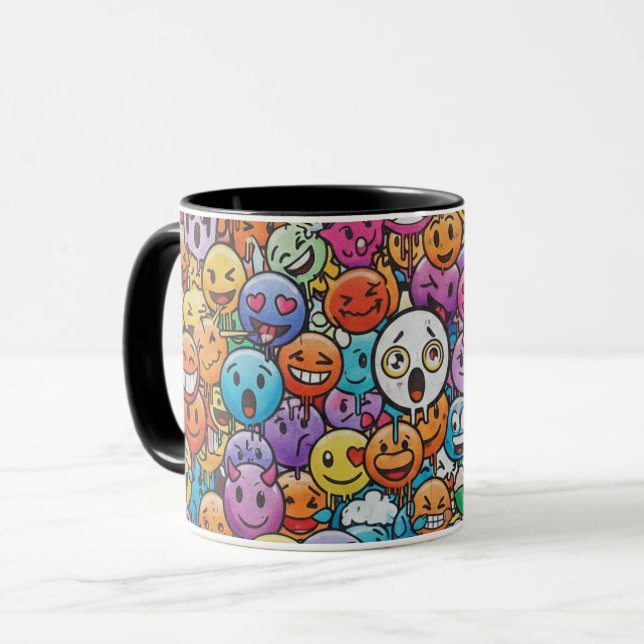 Cute Colorful Emoji Faces Pattern Mug Mugg (Framsida vänster)