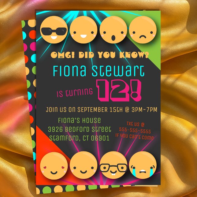 Cute Colorful Emoji Födelsedagsfest inbjudan (Cute Colorful Emoji Birthday Party Invitation
)