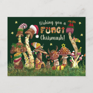 Cute Colorful Festive Mushroom Fungi Julpun Vykort