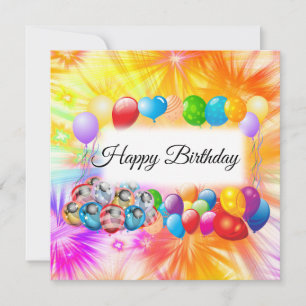 Cute, Colorful Fireworks, Ballon, Birthday Kort