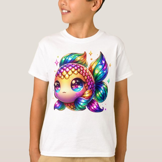 Cute Colorful Fish with Playful Rainbow accines T Shirt (Framsida)