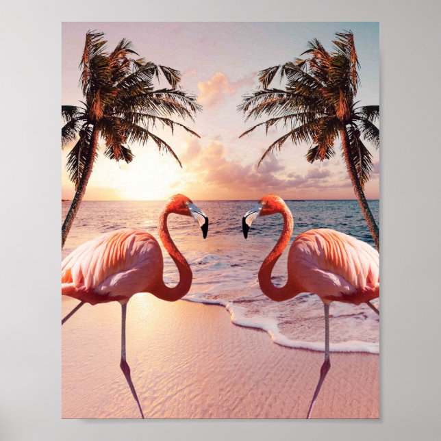 Cute Colorful Flamingo Handflatan Träd Poster (Framsidan)