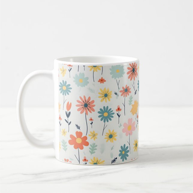 Cute Colorful Flower Mönster Kaffemugg (Vänster)