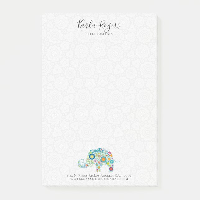 Cute Colorful Flowers Elephant Post-it Block (Framsida)
