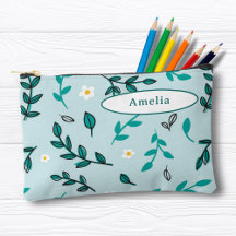 Cute Colorful Flowers Löv Blue Pencil Fodral