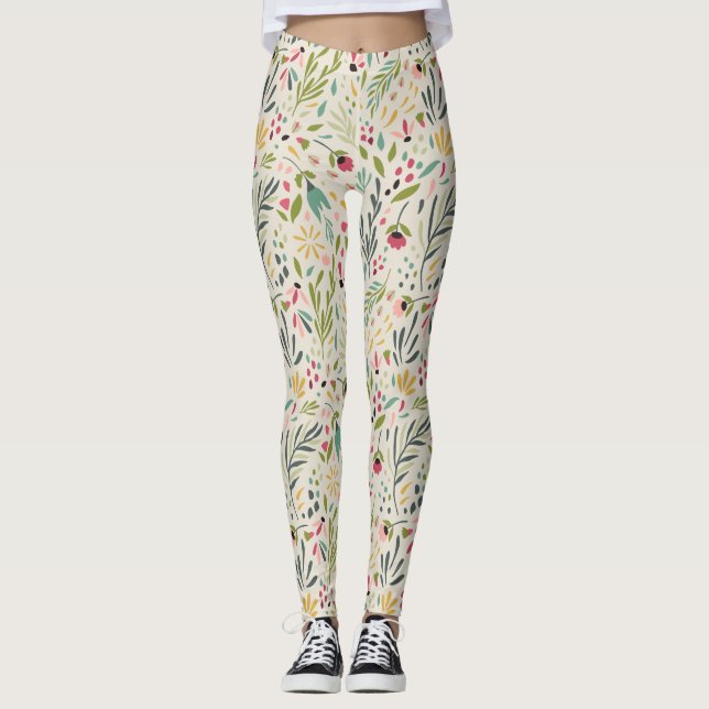Cute Colorful Flowers Mönster Leggings (Framsida)