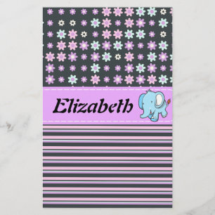Cute Colorful Flowers Rand Elephant Brevpapper