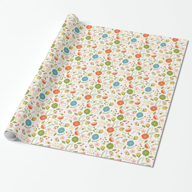 Cute Colorful Flowers Seamless Mönster Presentpapper (Utrullad)