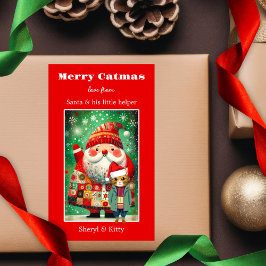 Cute Colorful Fold Merry Catmas-jul Rektangulärt Klistermärke
