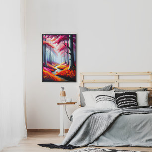 Cute Colorful Forest Blommigt liggande Illustratio Poster