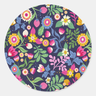 Cute Colorful Garden Botanical-Blommönster Runt Klistermärke