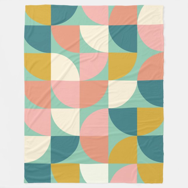 Cute Colorful Geometric Shapes Mönster i Teal Fleecefilt (Framsidan)