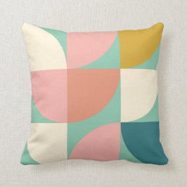 Cute Colorful Geometric Shapes Mönster i Teal Kudde