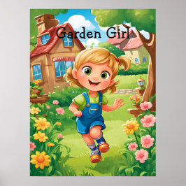 Cute Colorful Glatt Garden Girl AI Poster