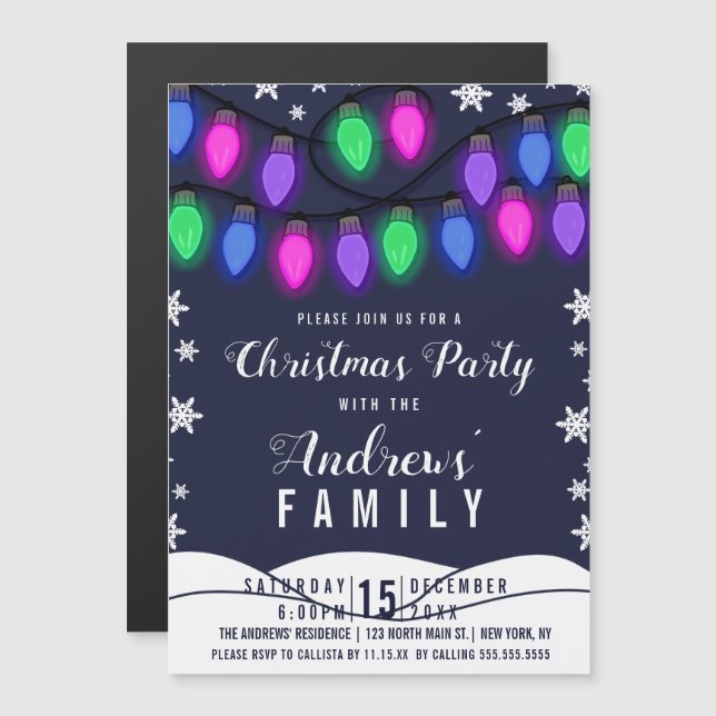 Cute Colorful Glowing Hanging Ljus jul Magnetisk Inbjudningskort (Fram/baksida)
