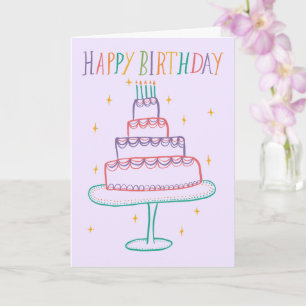 Cute Colorful Grattis på födelsedagen Cake Sketch Kort