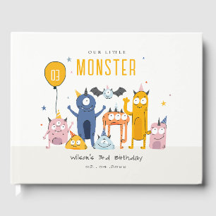 Cute Colorful Gult Party Monsters Barns födelsedag Gästböcker