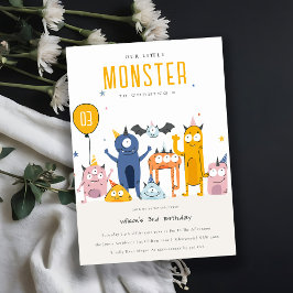 Cute Colorful Gult Party Monsters Barns födelsedag Inbjudningar