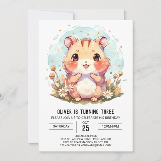 Cute Colorful Hamster Birthday Inbjudningar (Framsida)