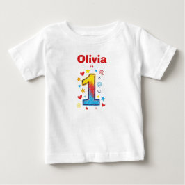 Cute  Colorful Hand-Drawn Number 1 First Birthday T Shirt