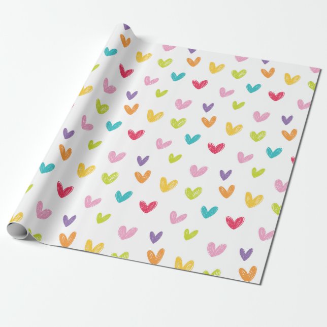 Cute Colorful Hand plockade Valentines Hearts Möns Presentpapper (Utrullad)