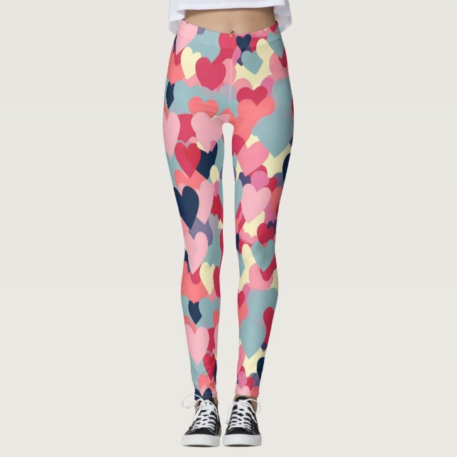 Cute Colorful Heart Mönster Leggings (Framsida)