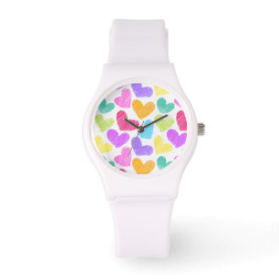 Cute Colorful Heart Pastel Valentine Kärlek Mönste Armbandsur