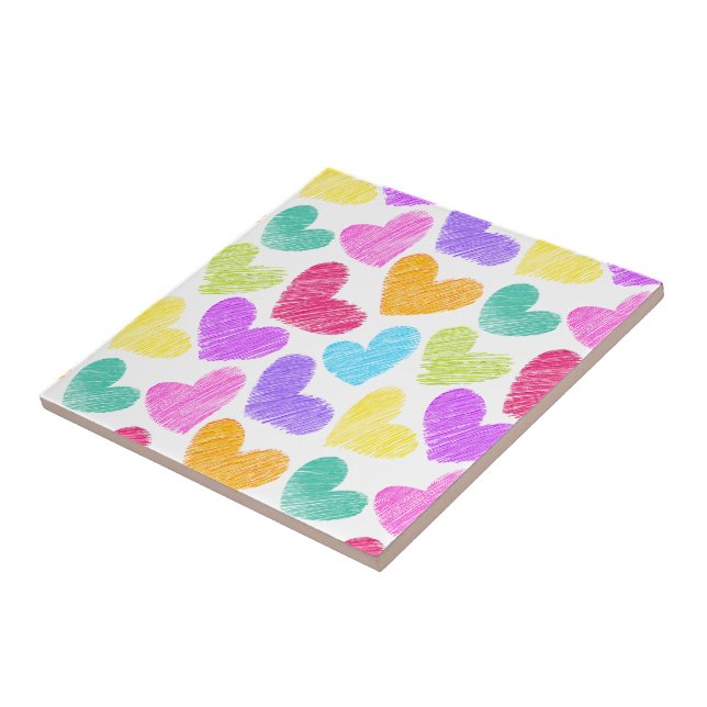 Cute Colorful Heart Pastel Valentine Kärlek Mönste Kakelplatta (Sidan)