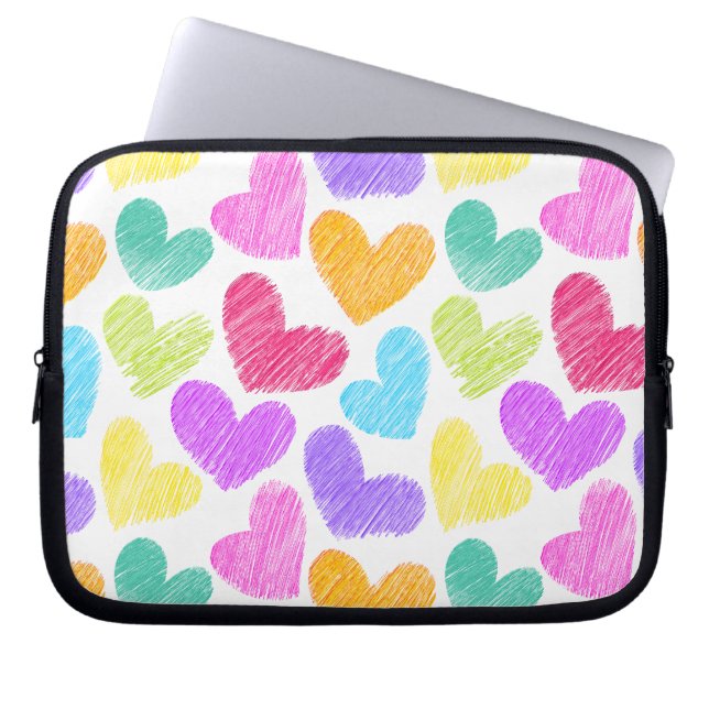 Cute Colorful Heart Pastel Valentine Kärlek Mönste Laptop Fodral (Framsidan)