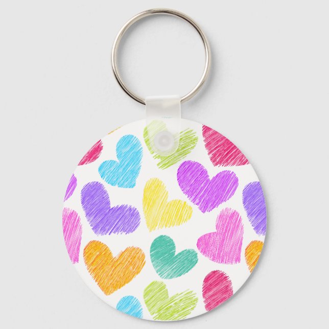 Cute Colorful Heart Pastel Valentine Kärlek Mönste Nyckelring (Framsida)