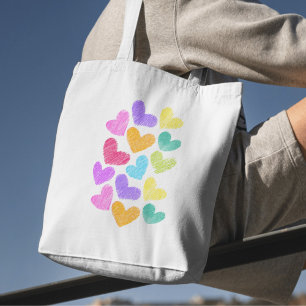 Cute Colorful Heart Pastel Valentine Kärlek Mönste Tygkasse
