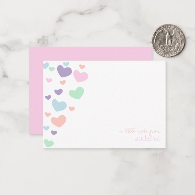 Cute Colorful Heart Script Kids Stationary Anteckningskort (Fram/Back In Situ)