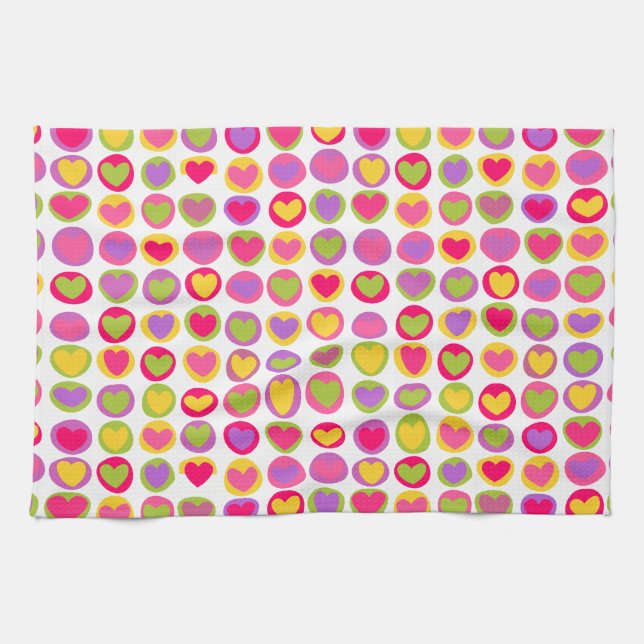Cute colorful hearts Kitchen Towel Kökshandduk (Horisontell)
