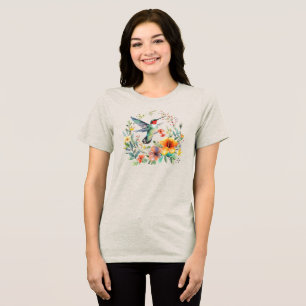 Cute Colorful Hummingbird Blommigt Utandning T Shirt