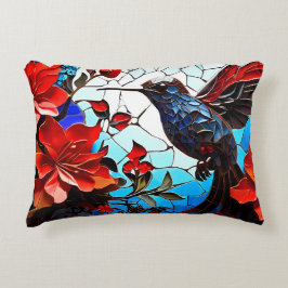 Cute Colorful Hummingbird Mosaics Prydnadskudde