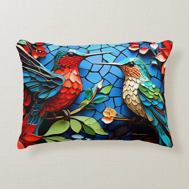 Cute Colorful Hummingbird Mosaics Prydnadskudde (Framsidan)