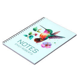 Cute Colorful Hummingbird och blommor Anteckningsbok