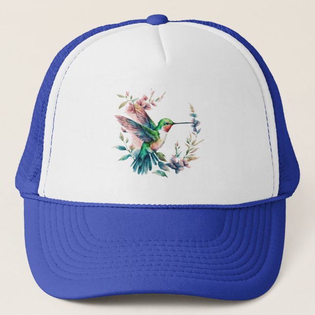 Cute Colorful Hummingbird och blommor Keps (Framsida)
