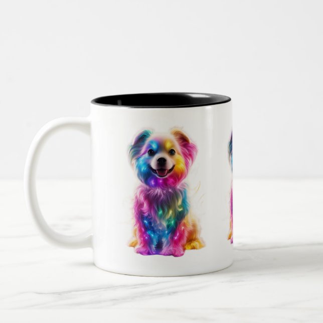 Cute Colorful Hund Två-Tonad Mugg (Vänster)