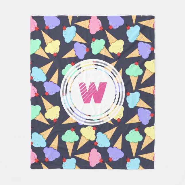 Cute Colorful Ice Cream Cones - Personlig Fleecefilt (Framsidan)