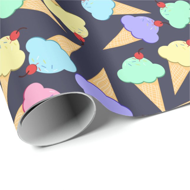 Cute Colorful Ice Cream Mönster Presentpapper (Rullad Hörn)