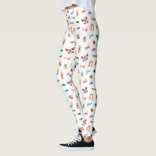 Cute Colorful Insekt Mönster Leggings (Vänster)