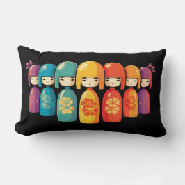 Cute Colorful Japanska Kokeshi Dolls Lumbarkudde
